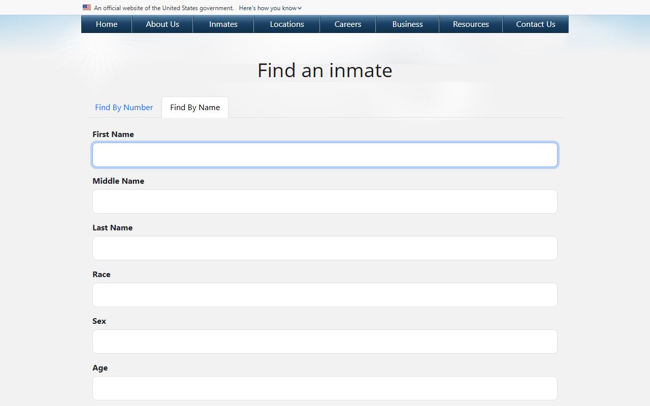 Federal Correctional Institution Loretto BOP by-name inmate search fields