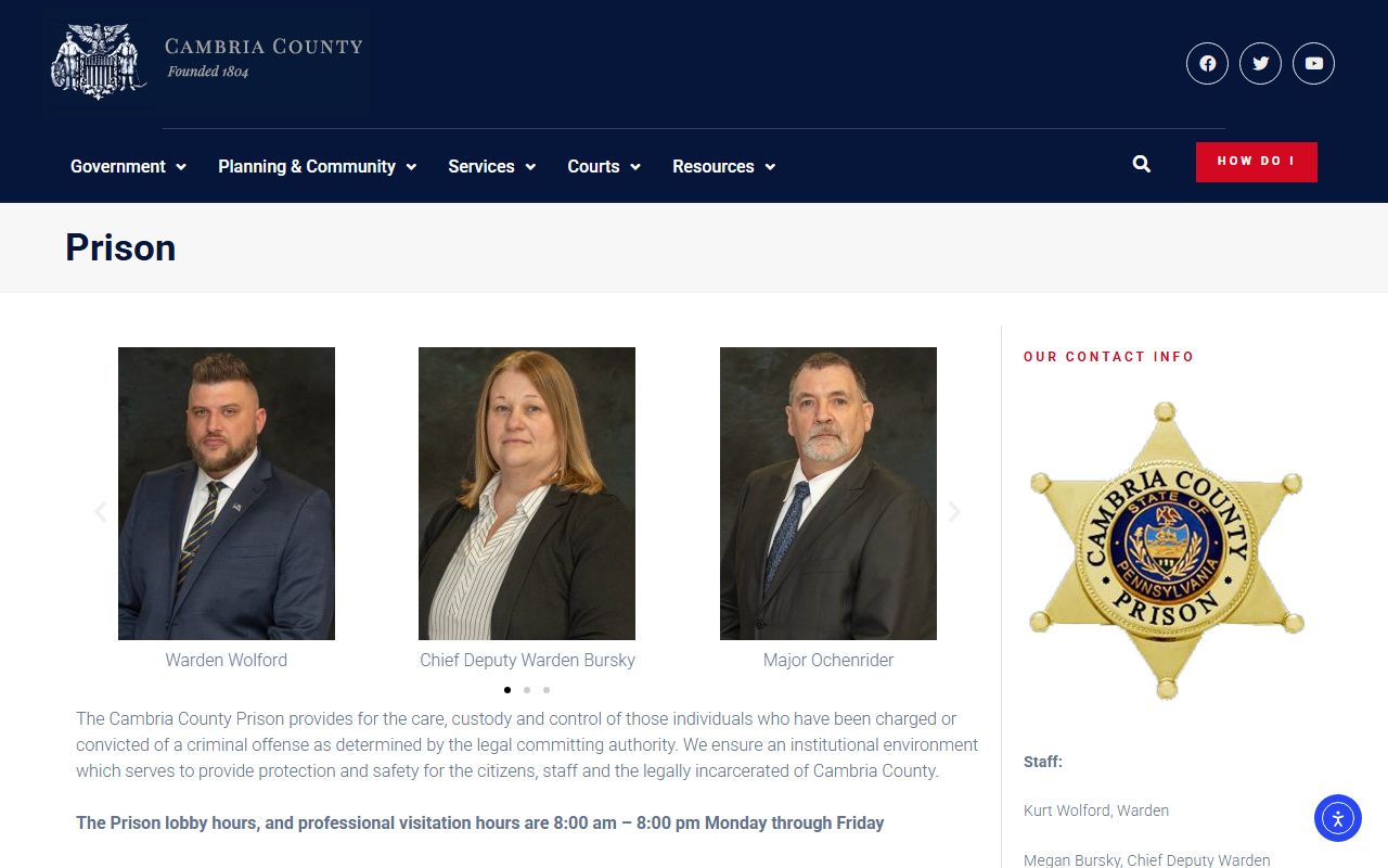 Cambria County Prison inmate population official prison page
